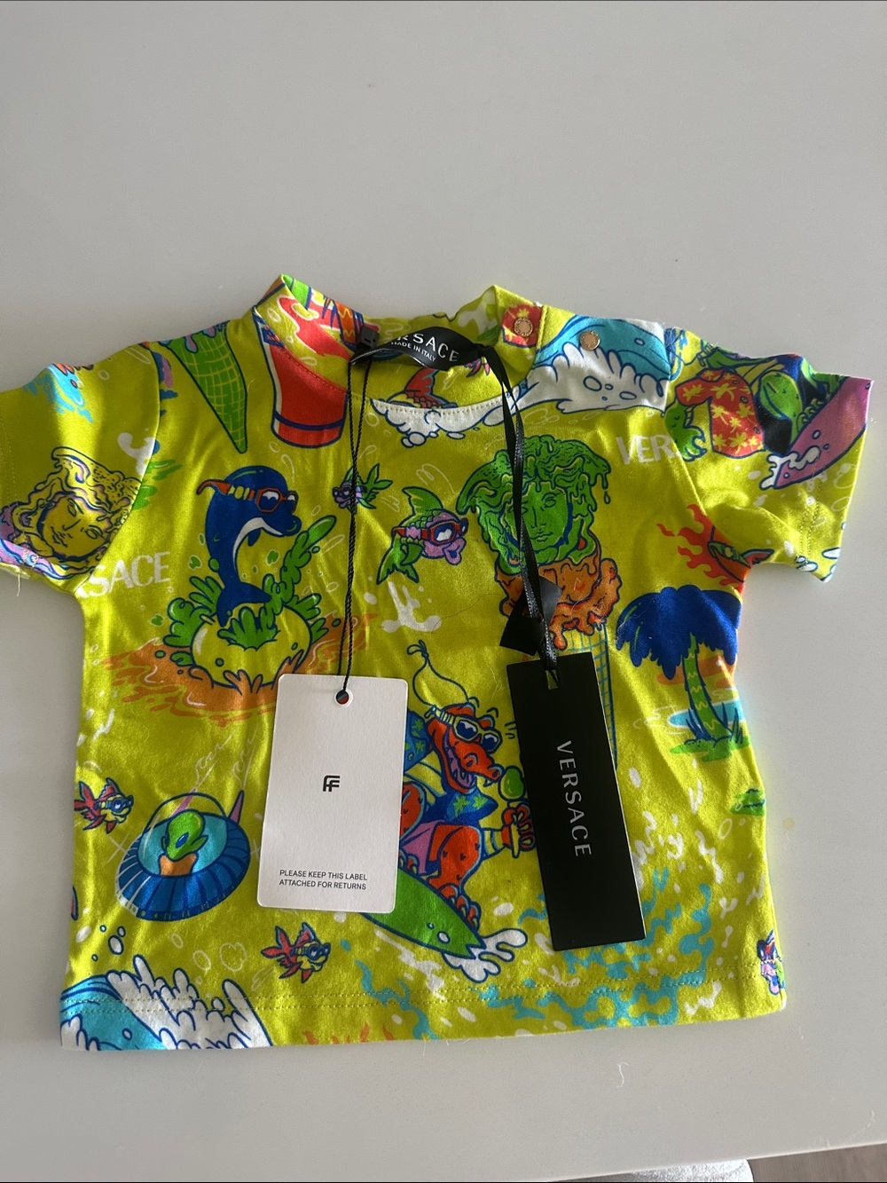 Versace Neon Lime Surf Graphic Kids Tee - Picture 4 of 4